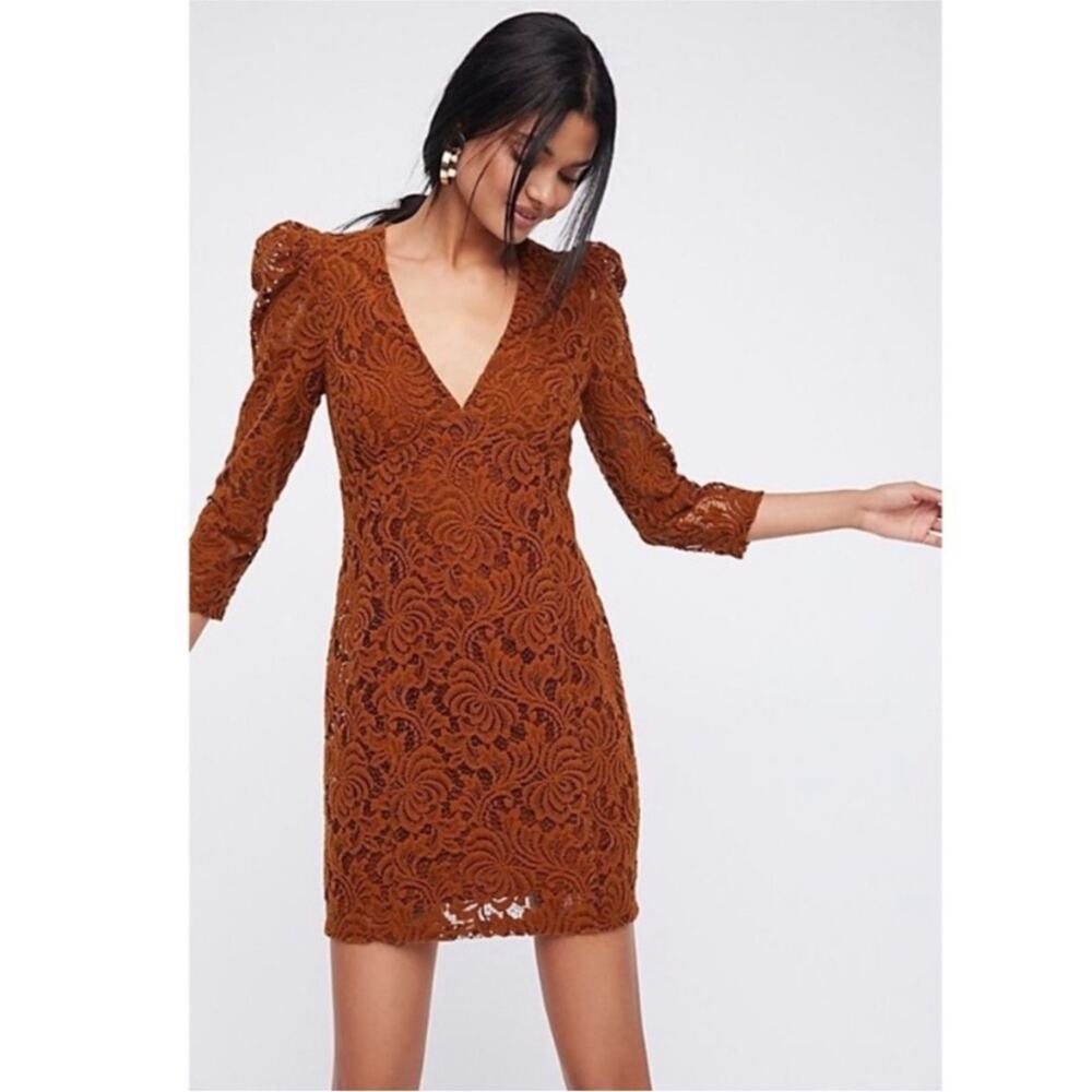Free People Dana Bronze Lace‎ Mini Dress